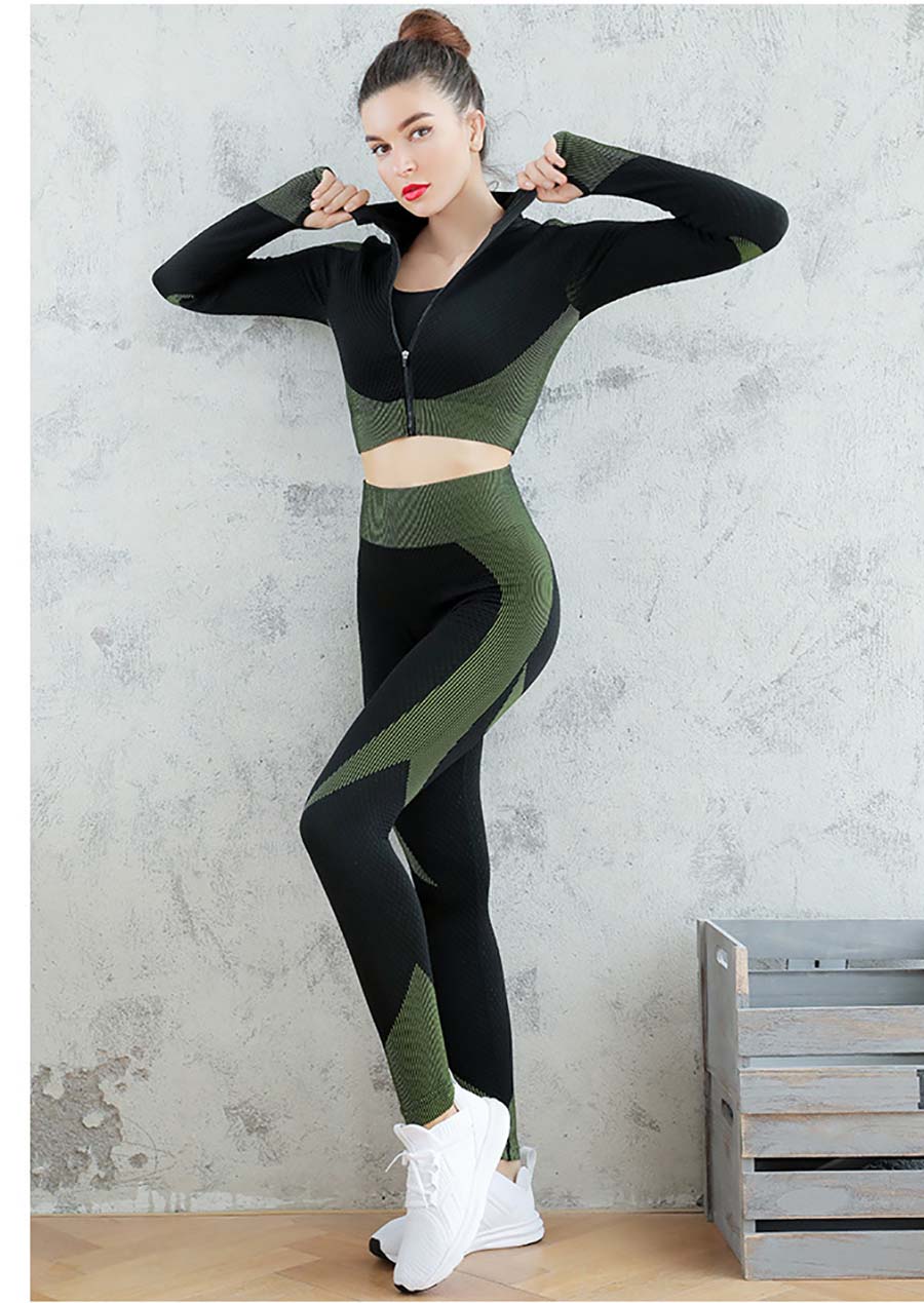 SculptForm Seamless Zip Top & Leggings Set in Green