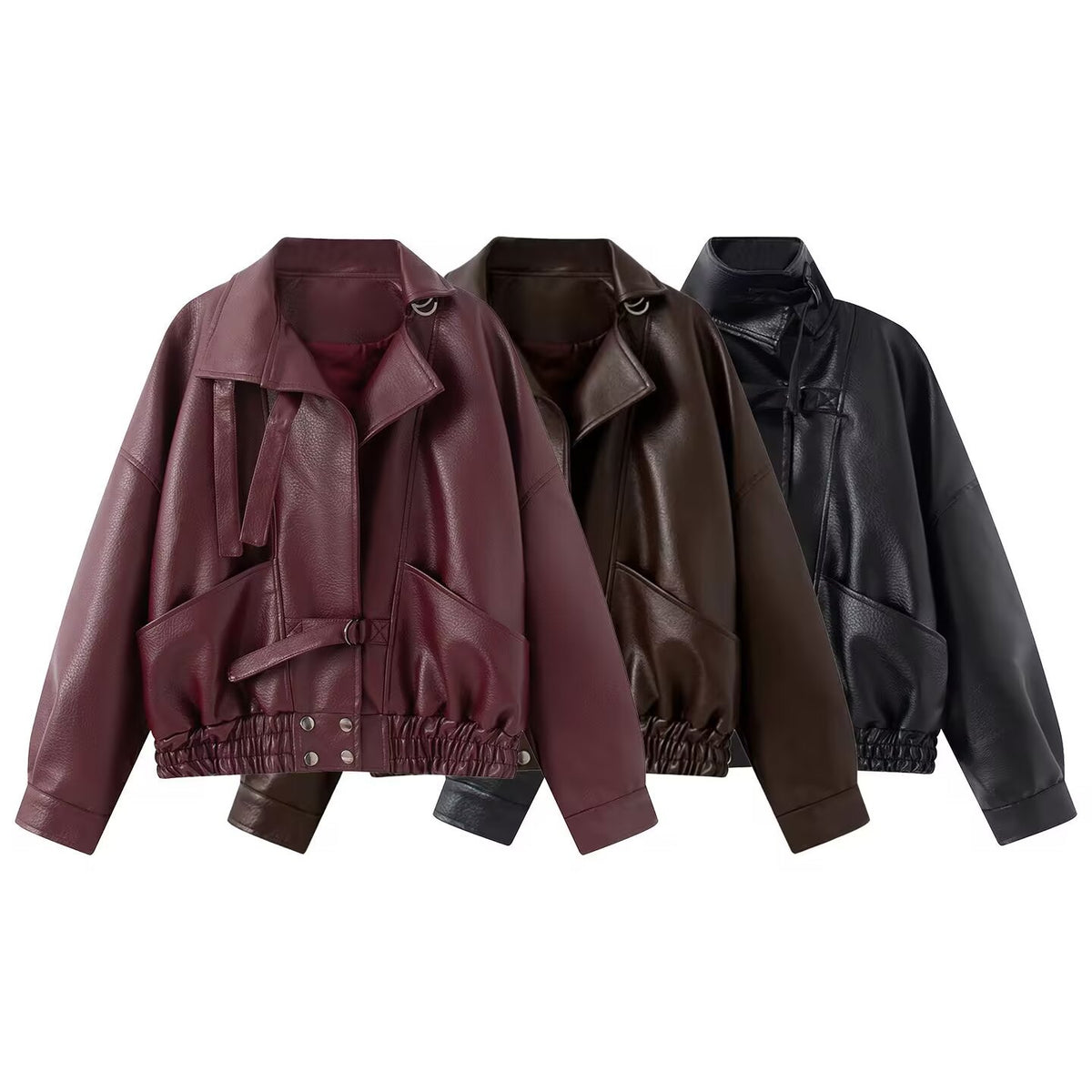 Halo Belted Faux-Leather Moto Jacket, view 5