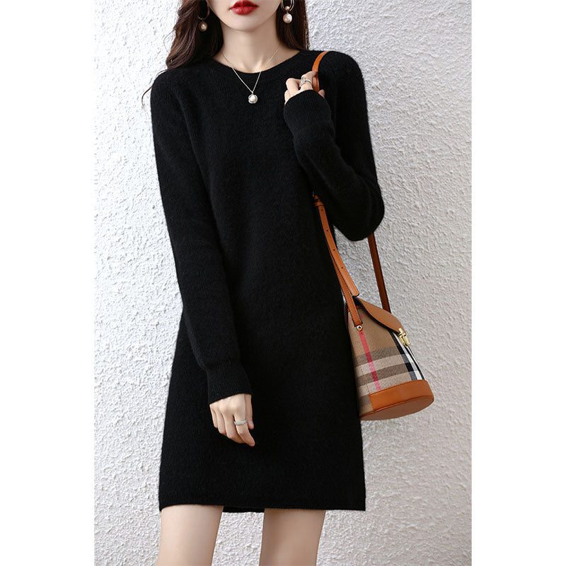 Nova Ribbed-Trim Knit Midi Dress in Black