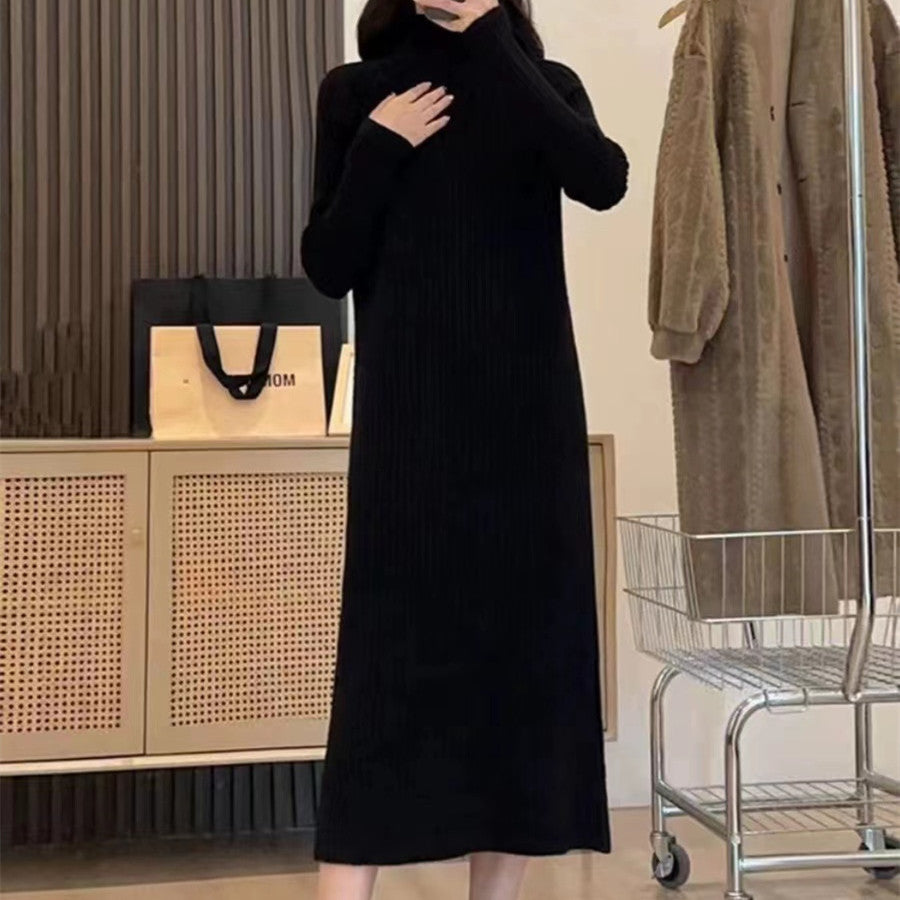Nova Mock-Neck Knit Midi Dress in Black