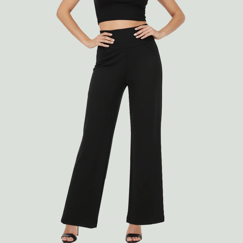 Flow Wide-Leg Stretch Trousers with Pockets in Black