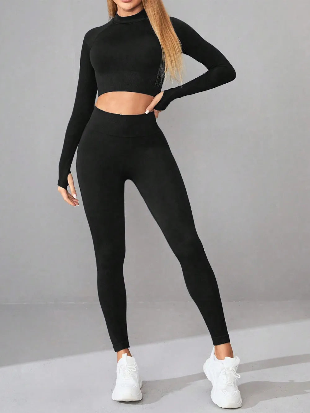 SculptForm Mock-Neck Top & Leggings Set in Black