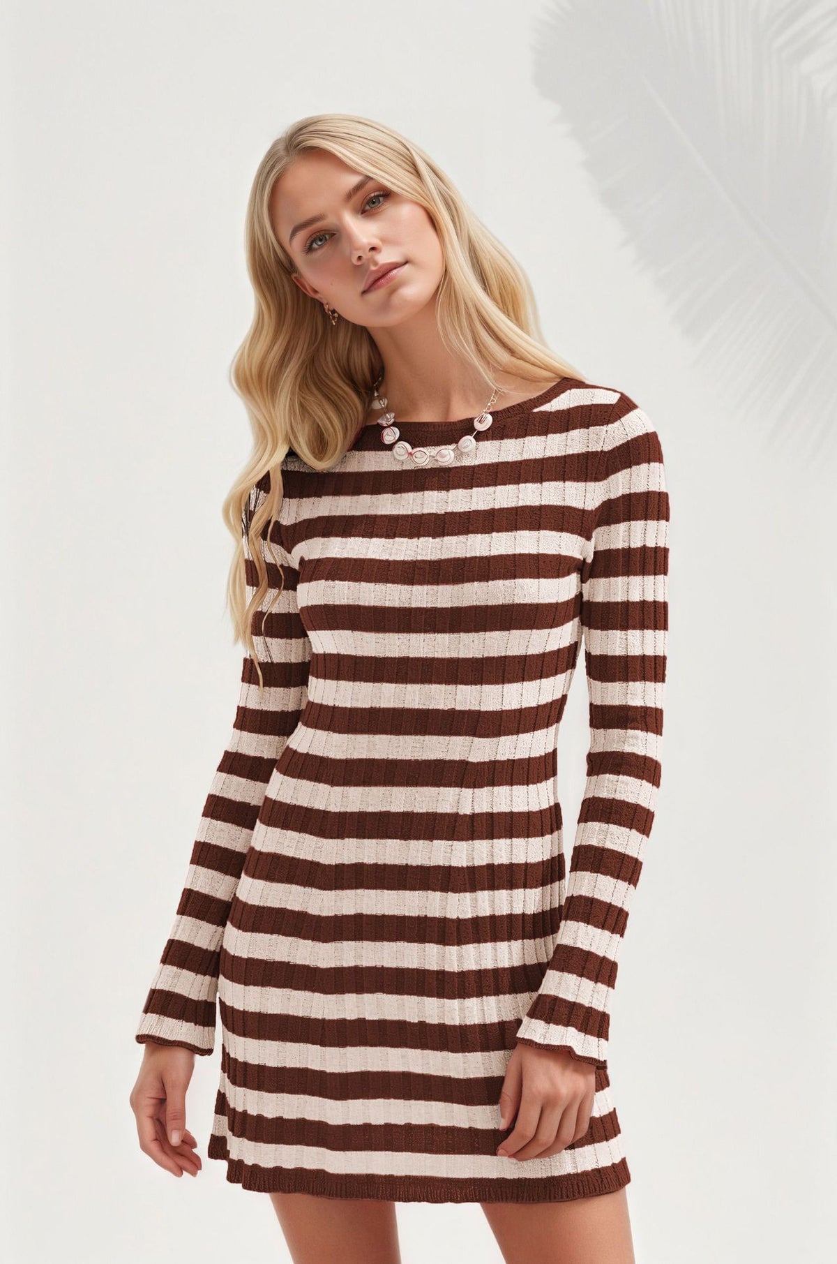 Nova Striped Knit Sweater Dress in Brown