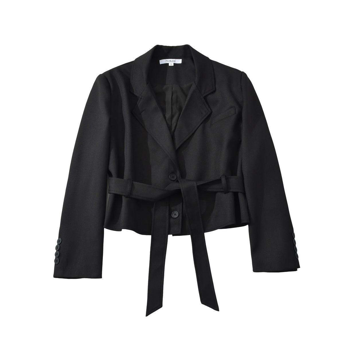 Aurelia Plaid Belted Cropped Blazer in Black