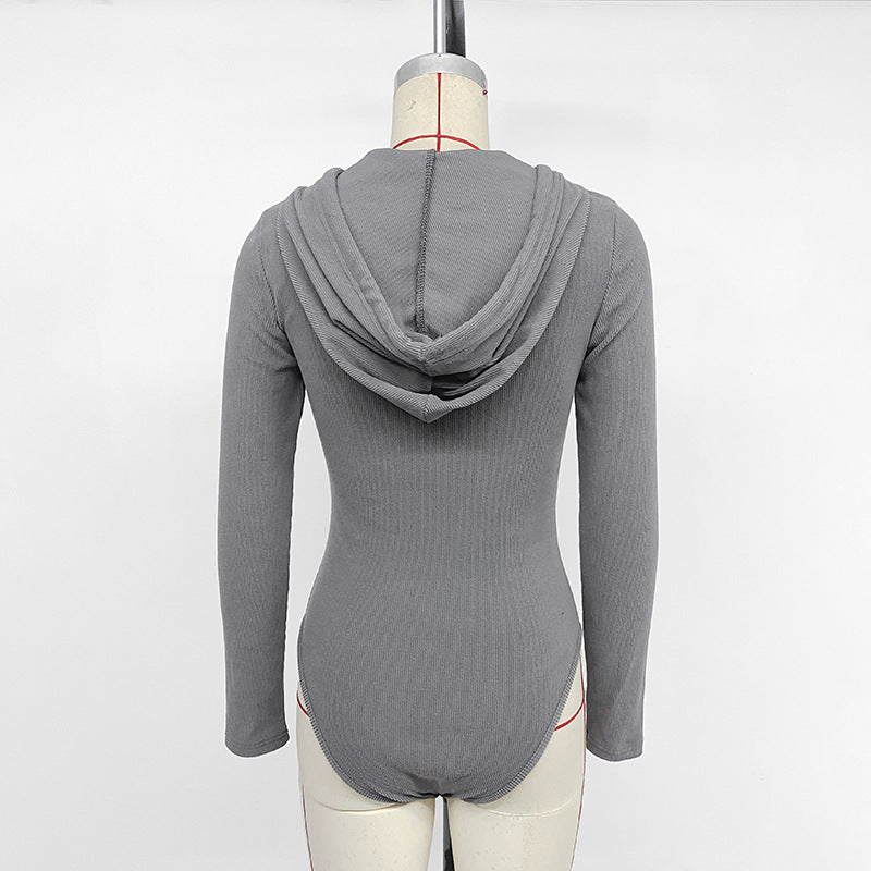 Contour Ribbed Hooded Bodysuit, view 3