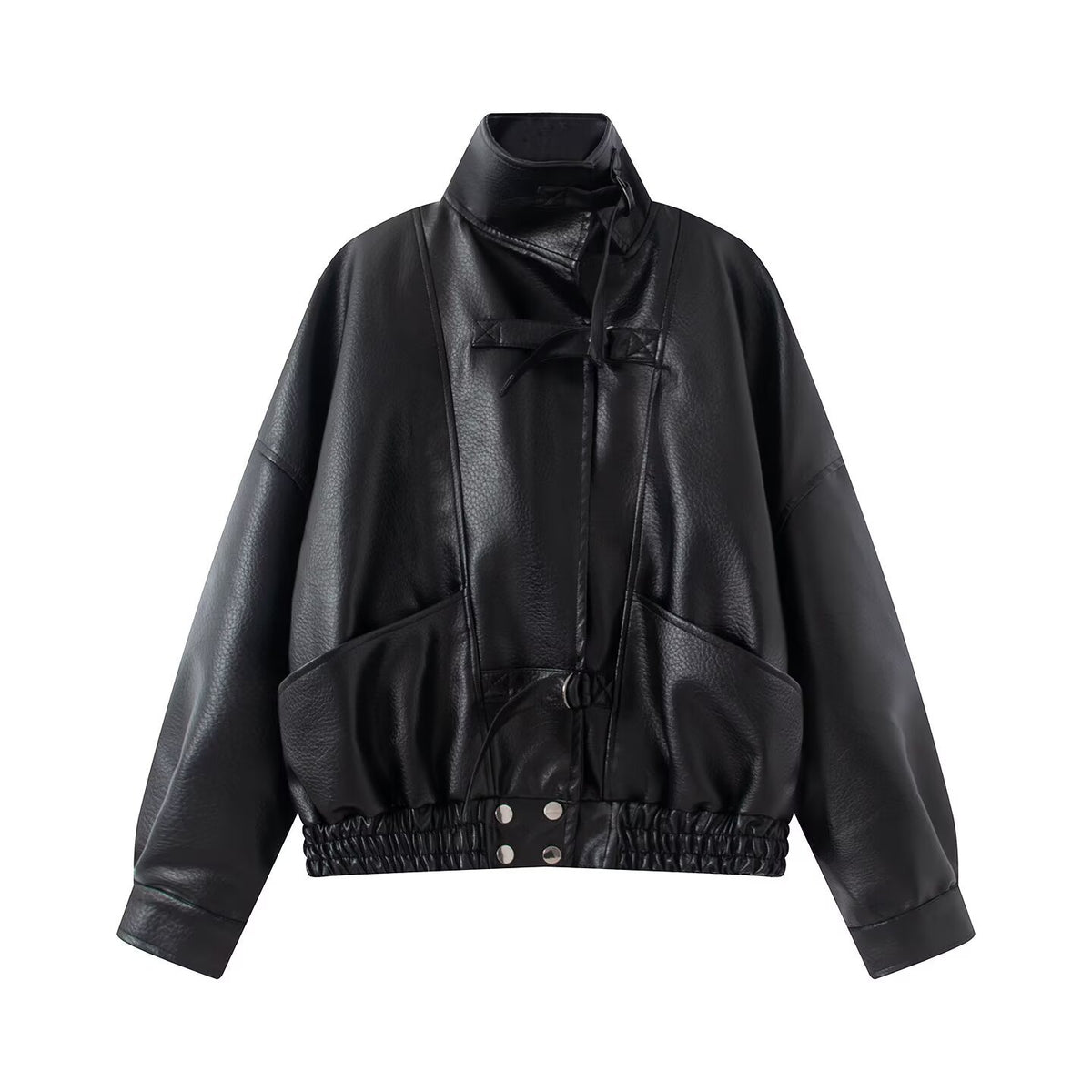 Halo Belted Faux-Leather Moto Jacket, view 4