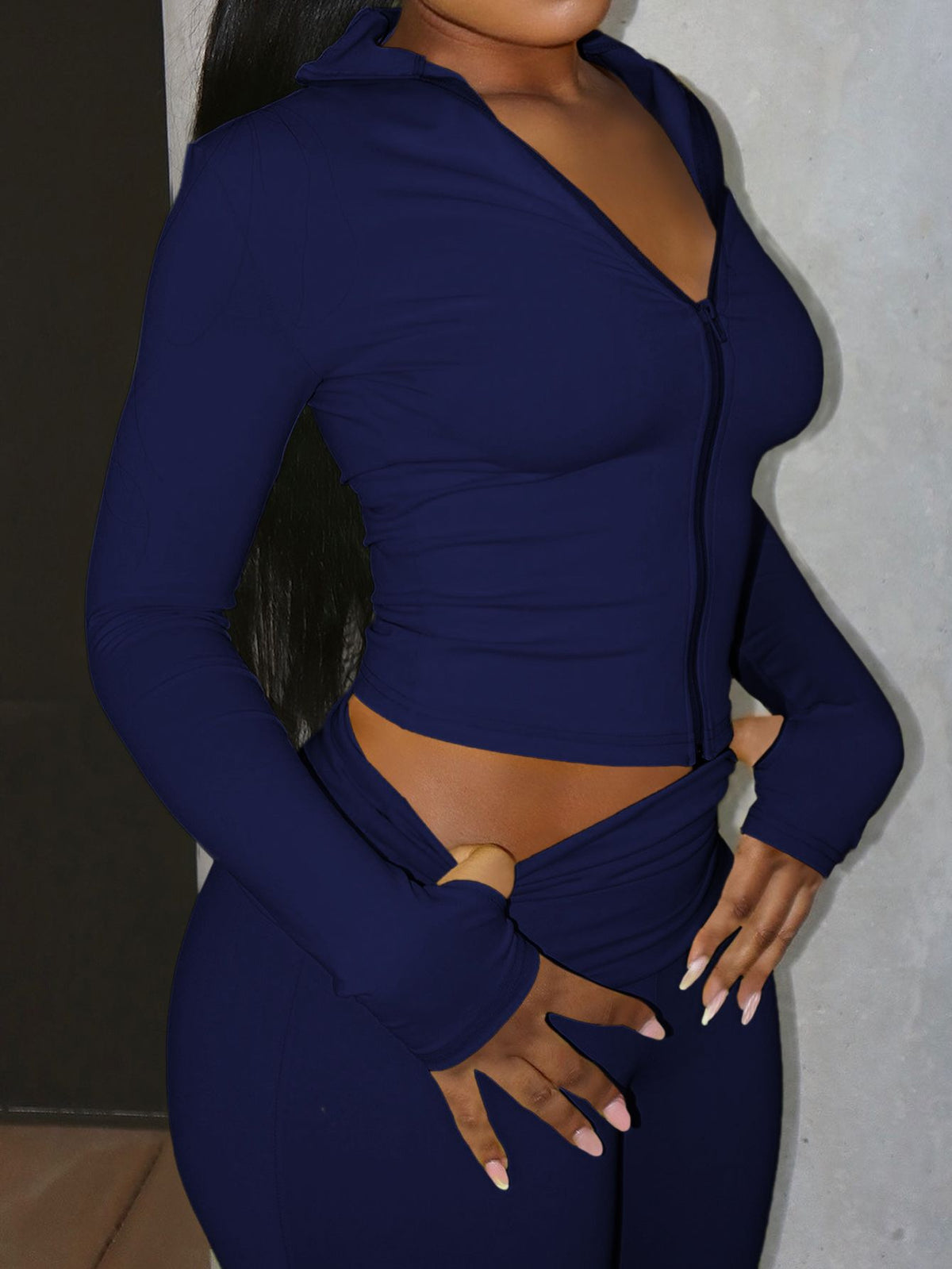 SculptForm Zip Jacket & Leggings Set in Navy Blue