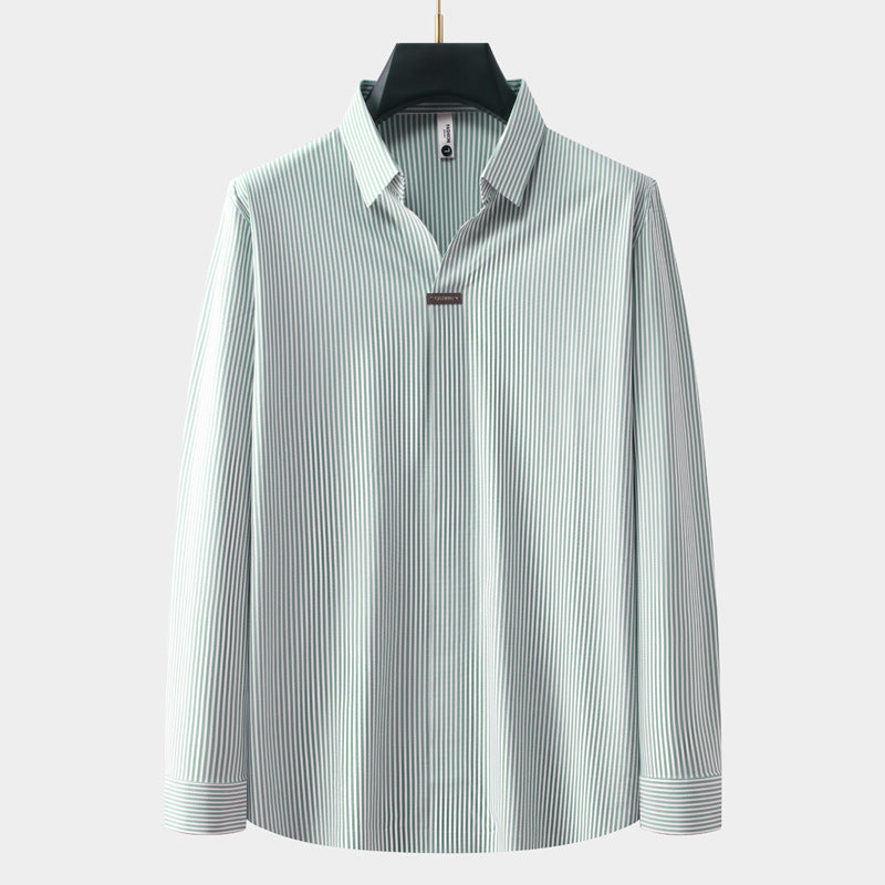 Metro Men's Striped Long-Sleeve Polo in Green
