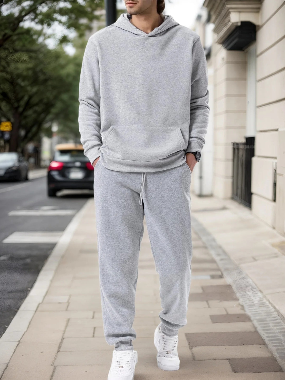 Men's hoodie and jogger set in gray