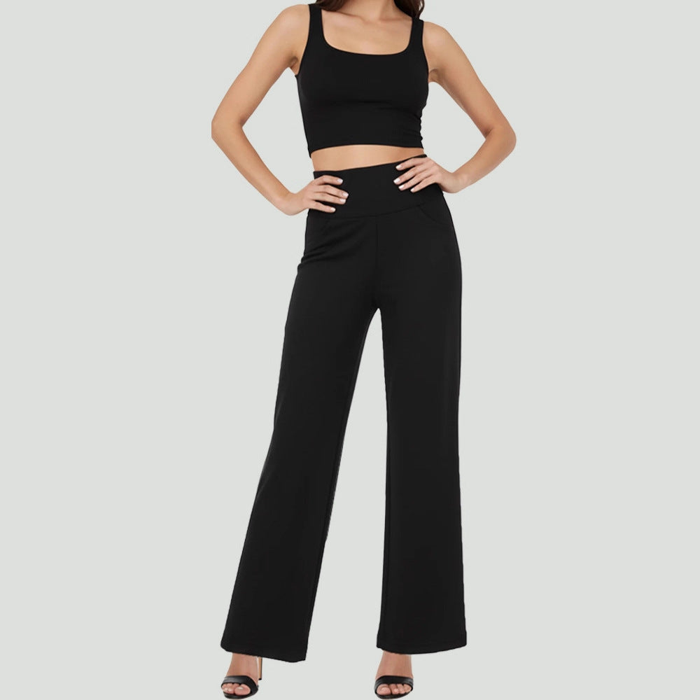 Flow Wide-Leg Stretch Trousers with Pockets, view 3