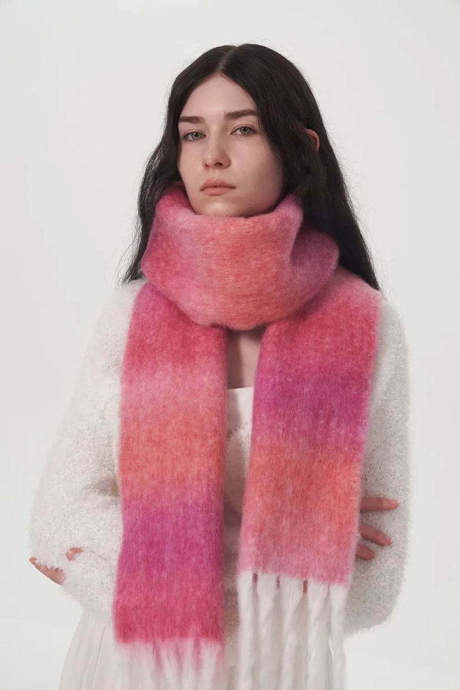 Ember Gradient Fringe Scarf in Hot Pink