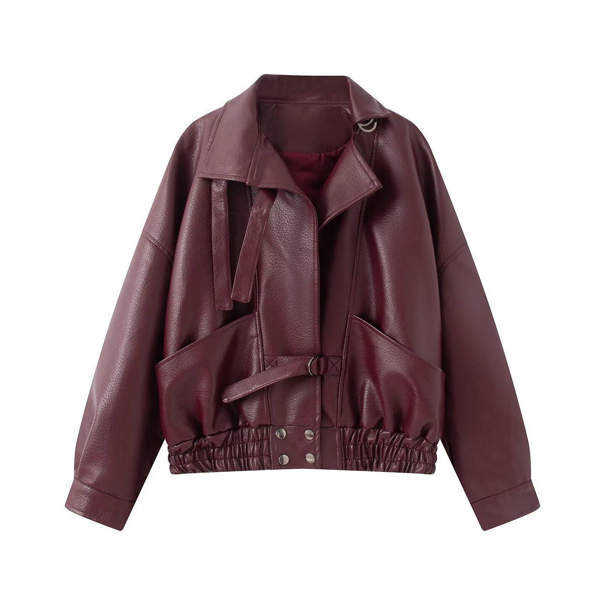 Halo Belted Faux-Leather Moto Jacket, view 3