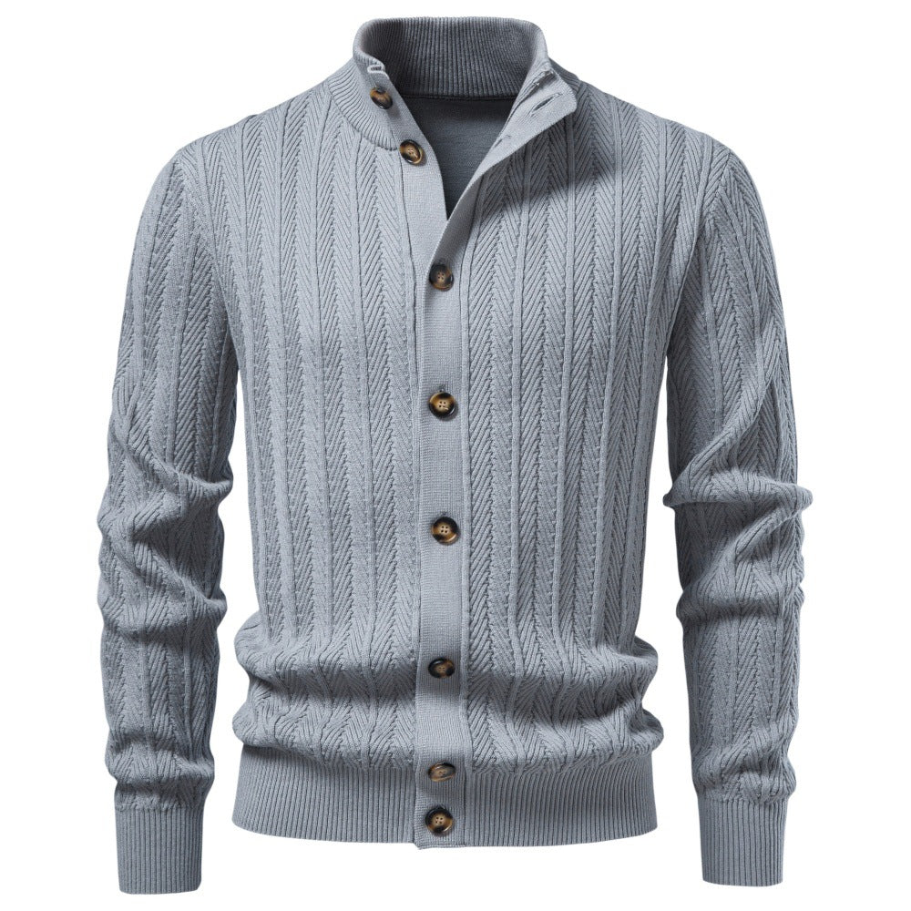 Atlas Men's Button-Front Knit Cardigan in Grey
