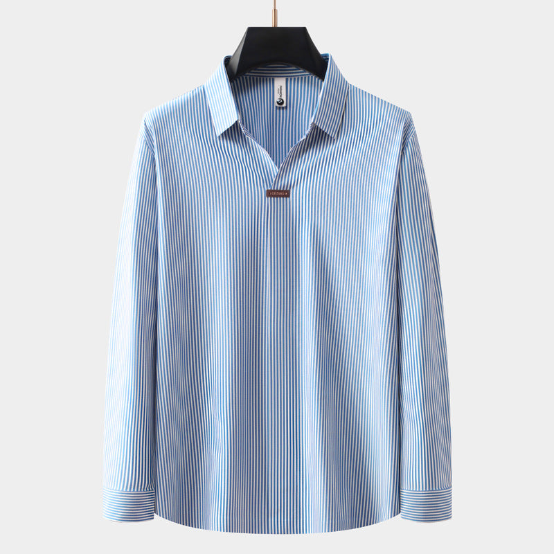 Metro Men's Striped Long-Sleeve Polo in Sky Blue