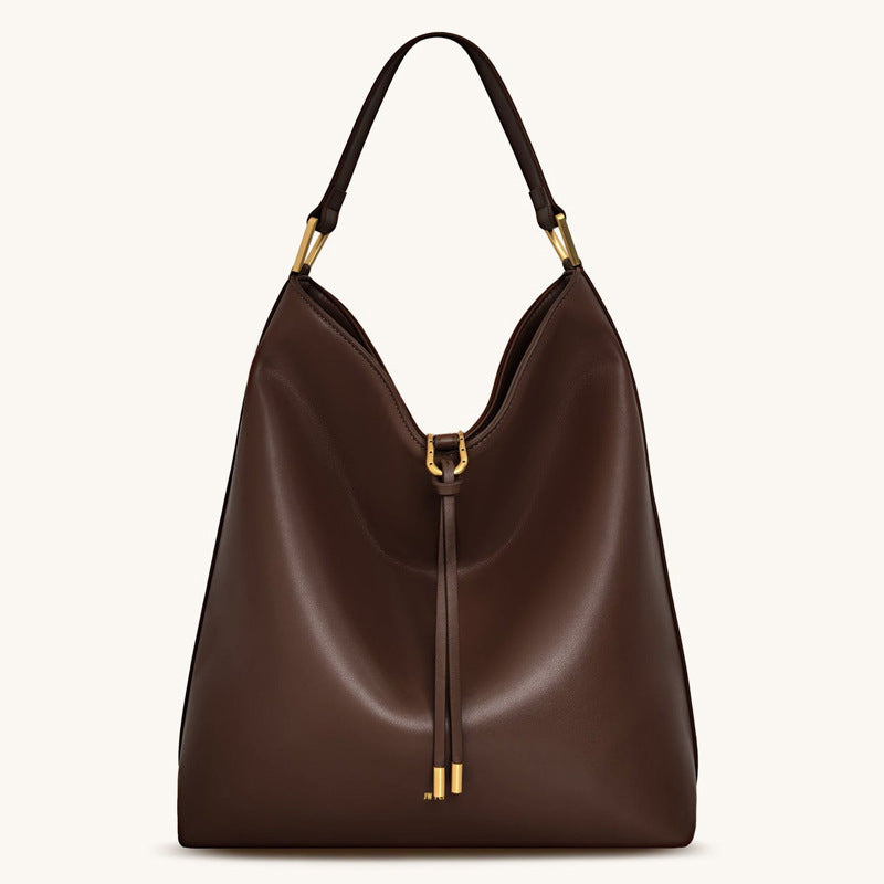 Slouchy hobo shoulder bag in brown smooth finish