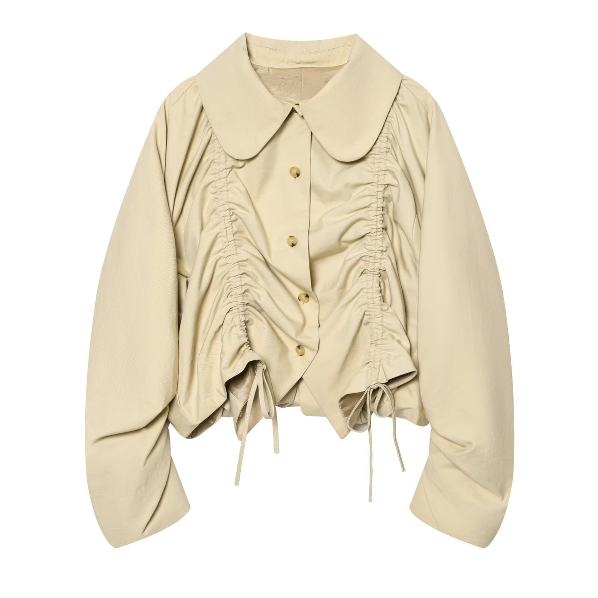 Lumen Pleated Short Trench Jacket in Khaki