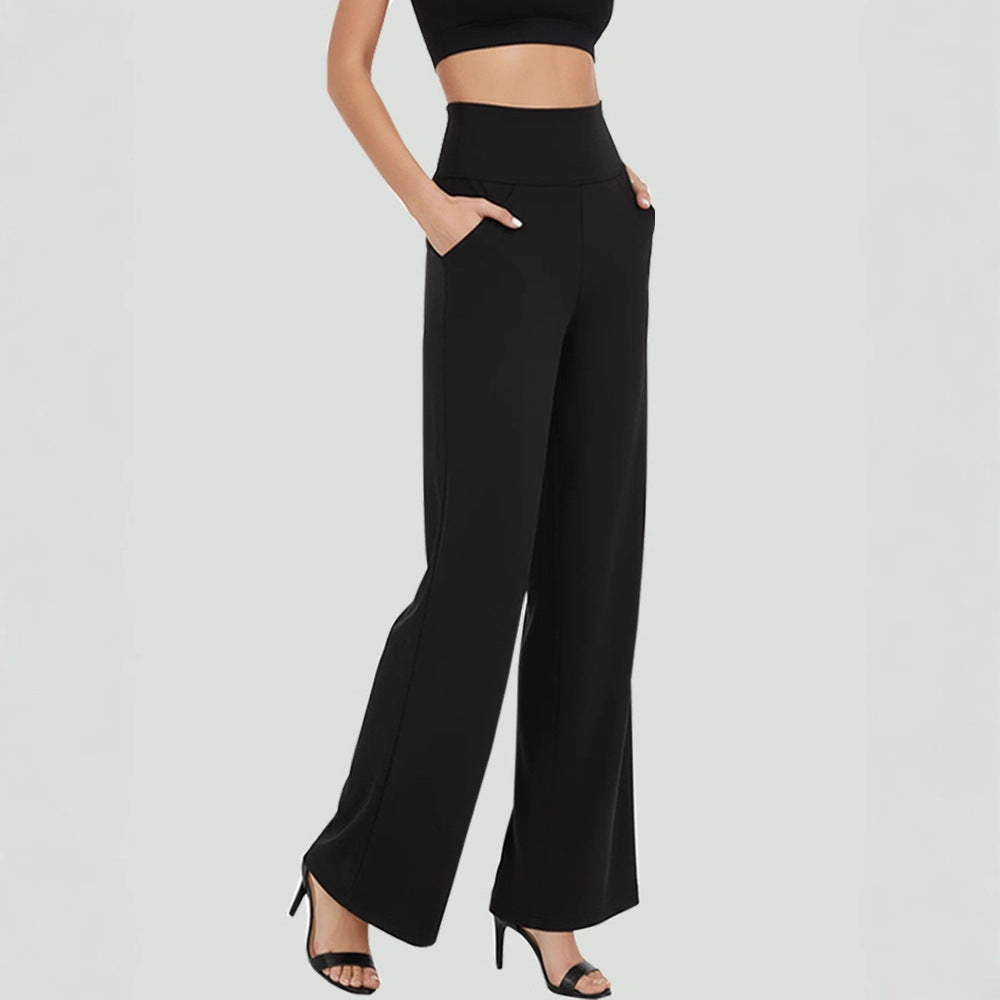Flow Wide-Leg Stretch Trousers with Pockets, view 4