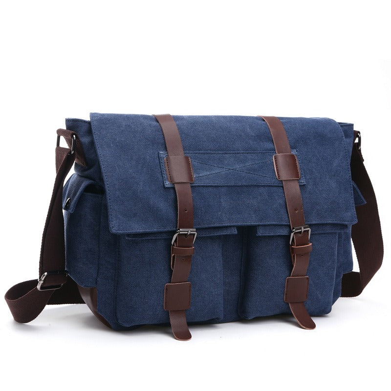 Large canvas messenger bag in navy