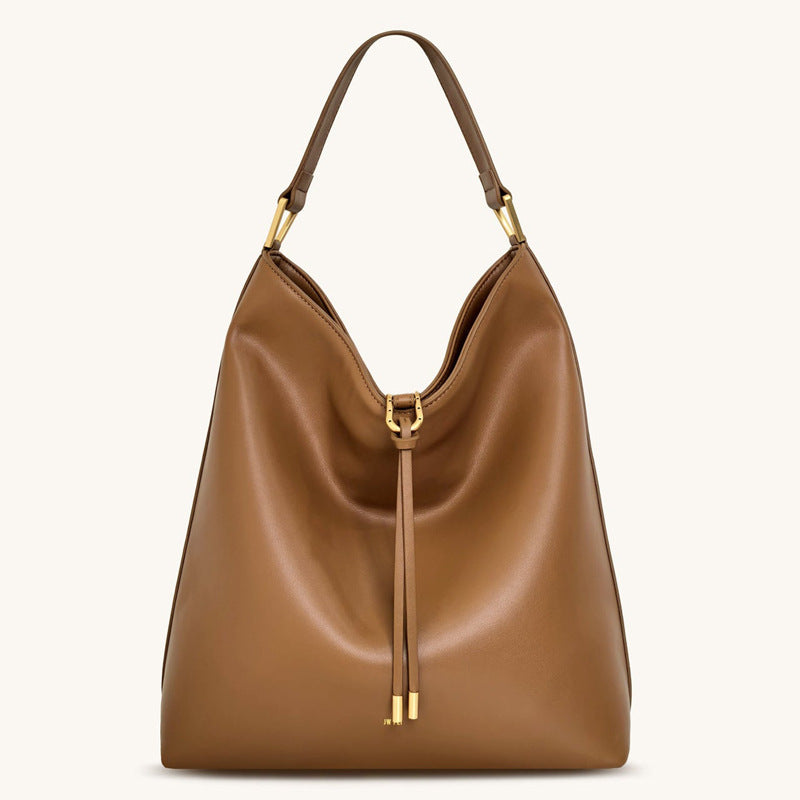 Hobo shoulder bag in taupe smooth finish, front view
