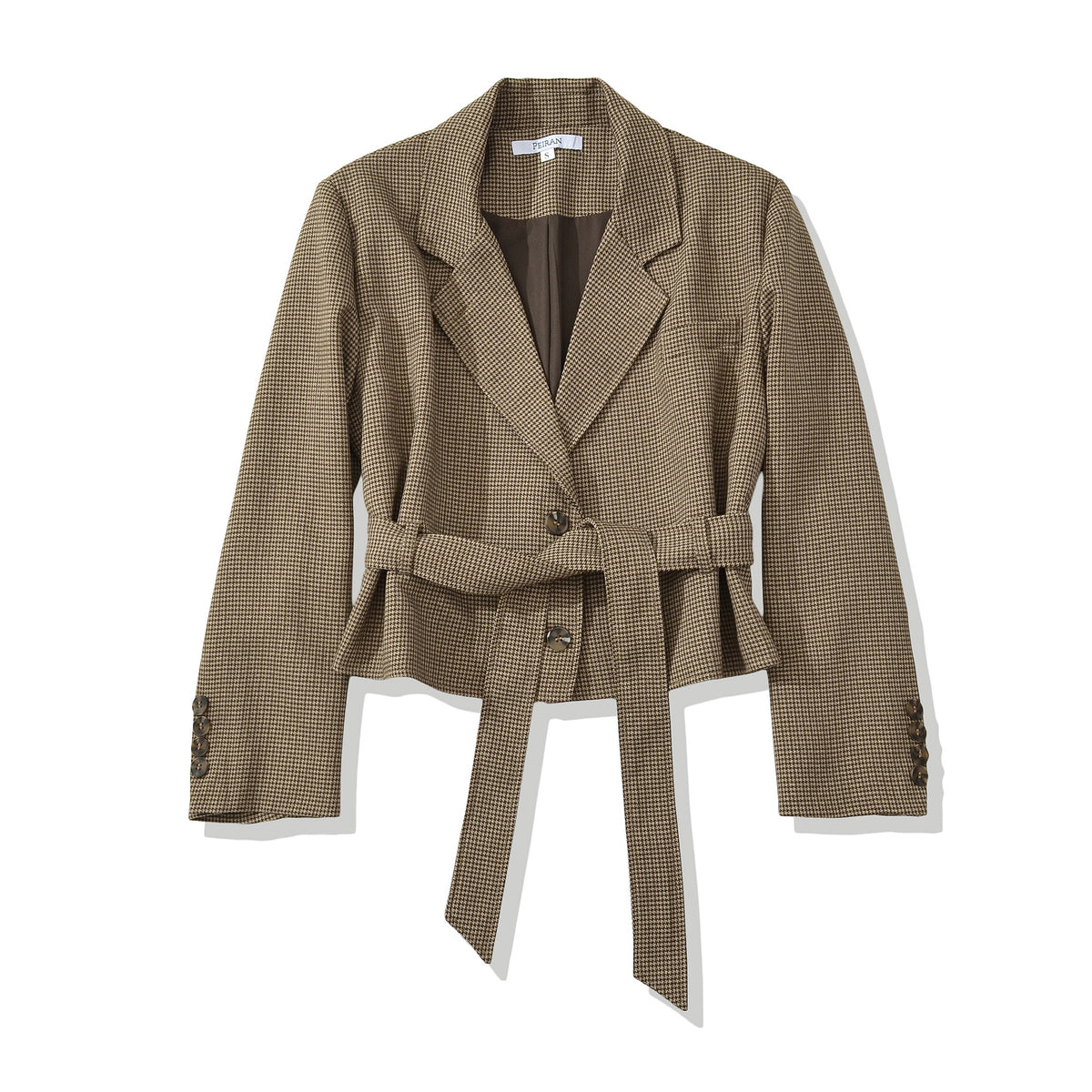 Aurelia Plaid Belted Cropped Blazer in Khaki