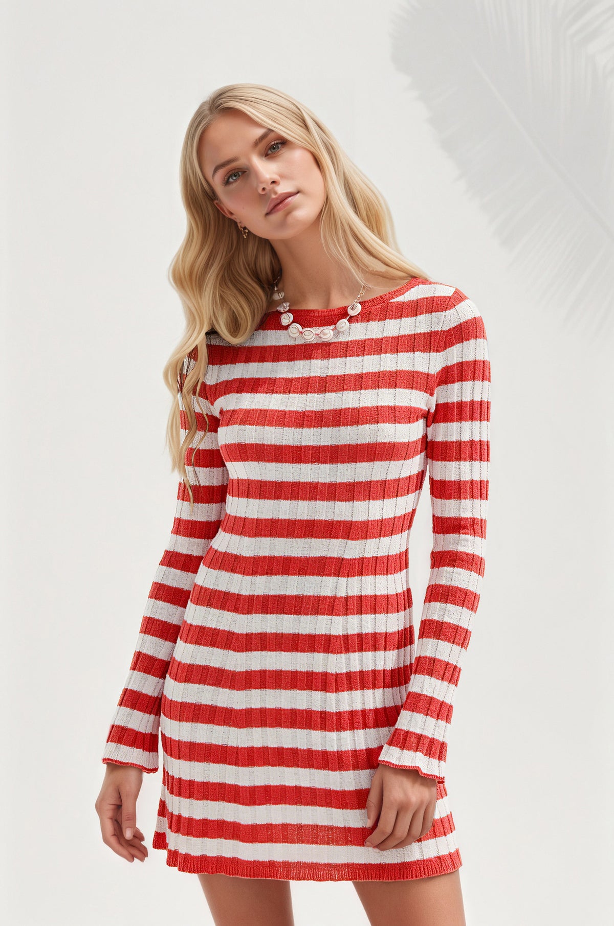 Striped round neck sweater dress