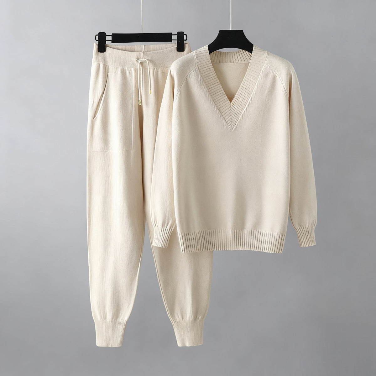 V-neck sweater and jogger knit set in apricot