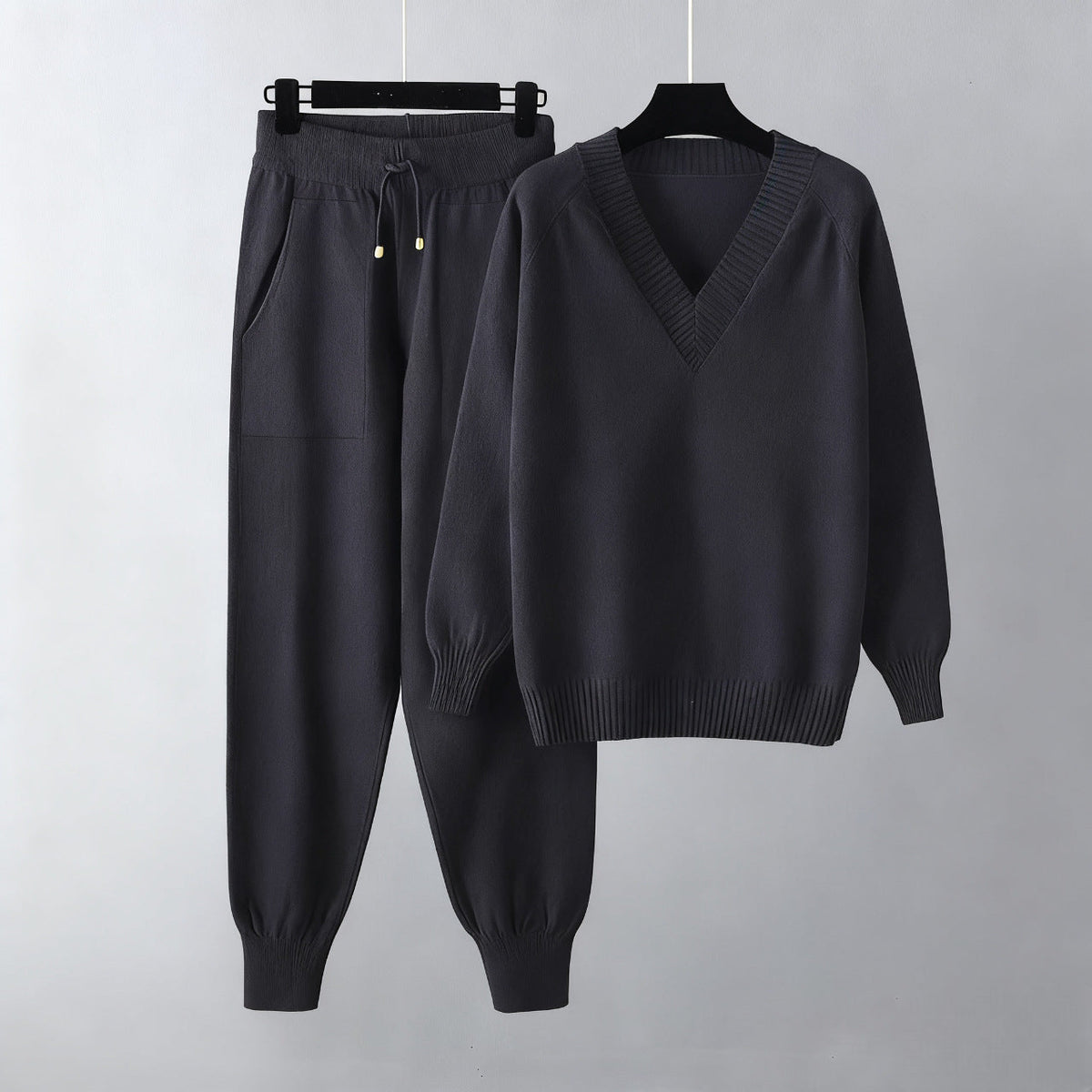 V-neck sweater and jogger knit set