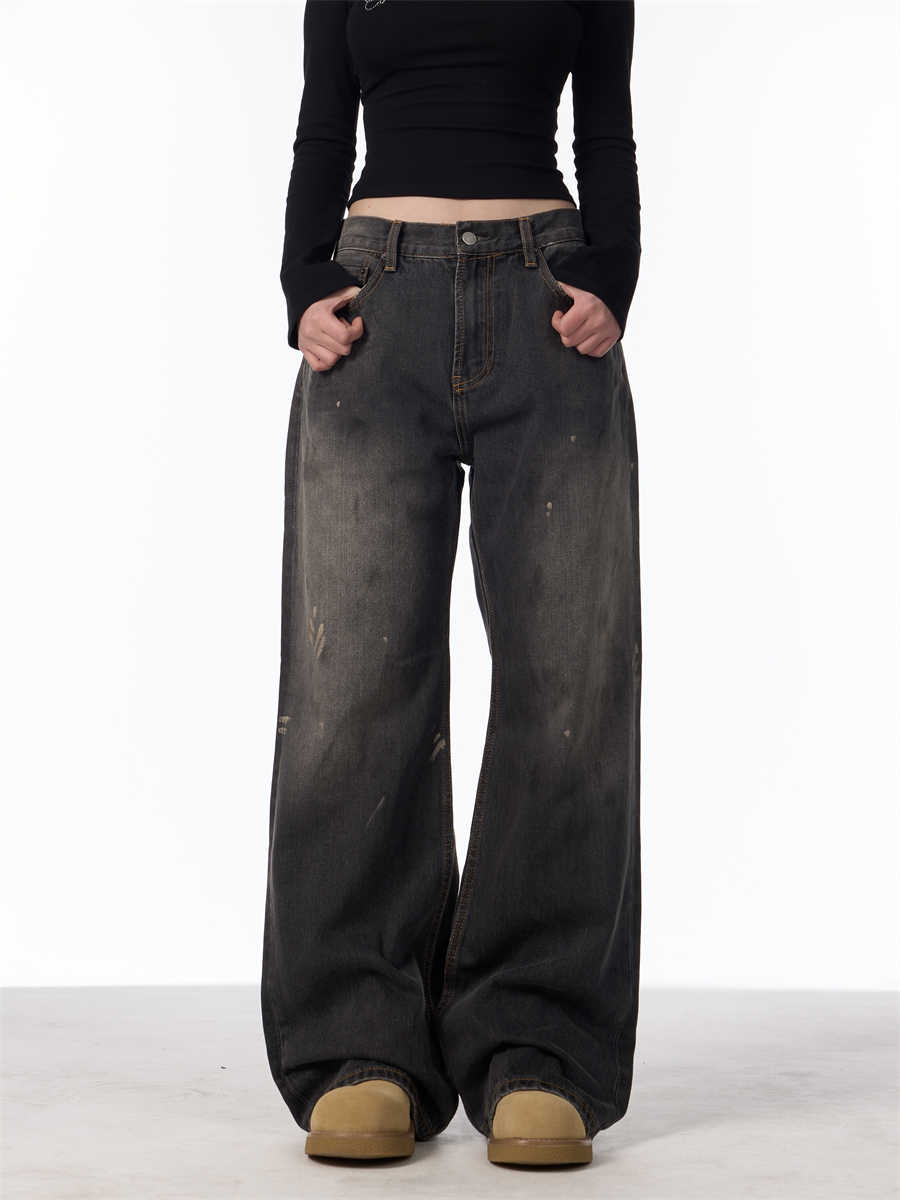 Indigo Relaxed Washed Retro Straight Jeans