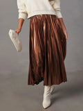 Sway Pleated Faux-Leather Midi Skirt, view 3