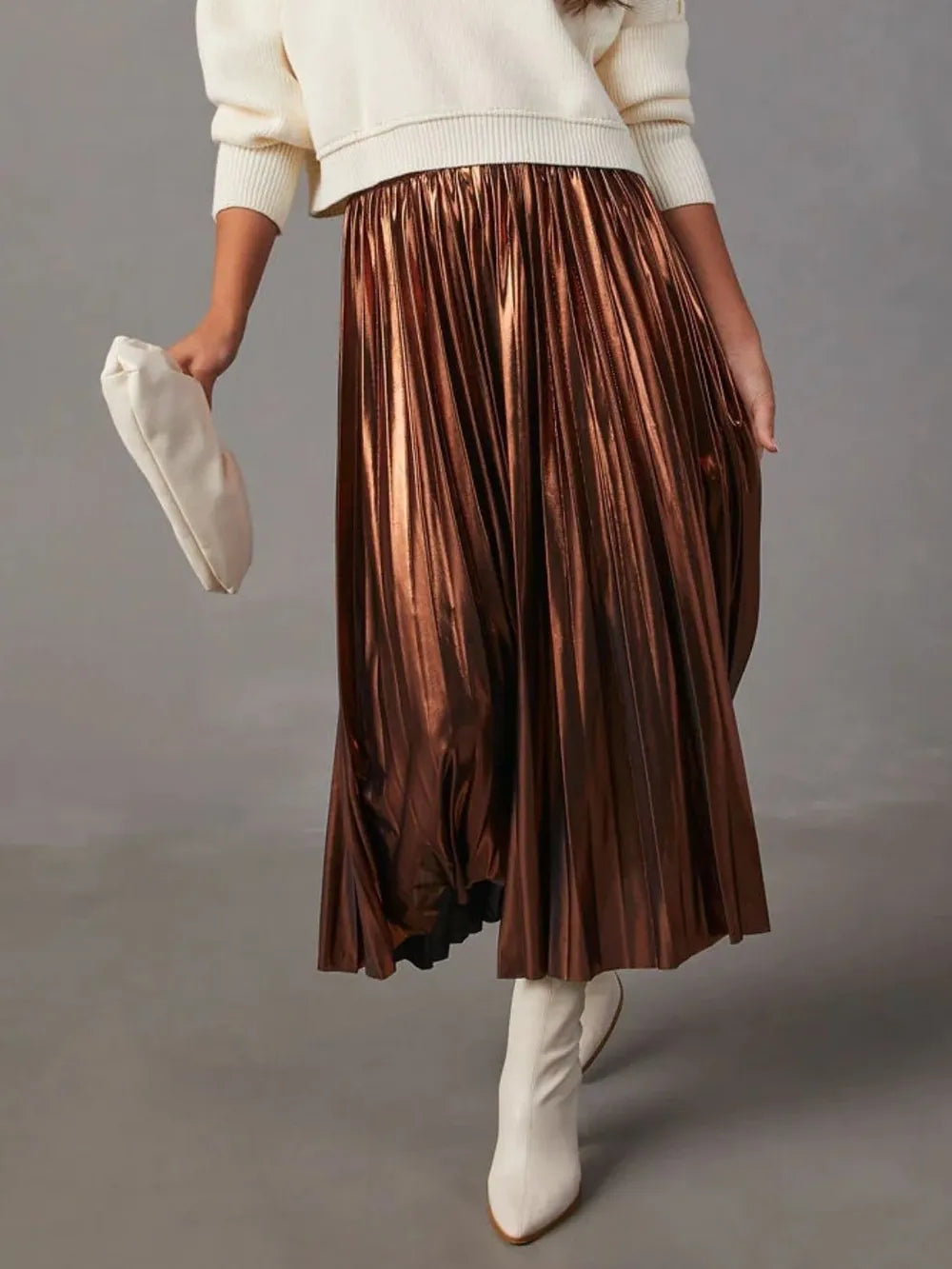 Sway Pleated Faux-Leather Midi Skirt, view 3