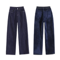Indigo Fleece-Lined Thick Straight Jeans