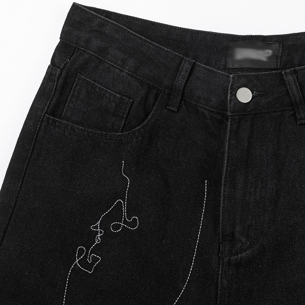 Indigo Men's Embroidered Straight Jeans