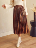 Sway Pleated Faux-Leather Midi Skirt in Brown