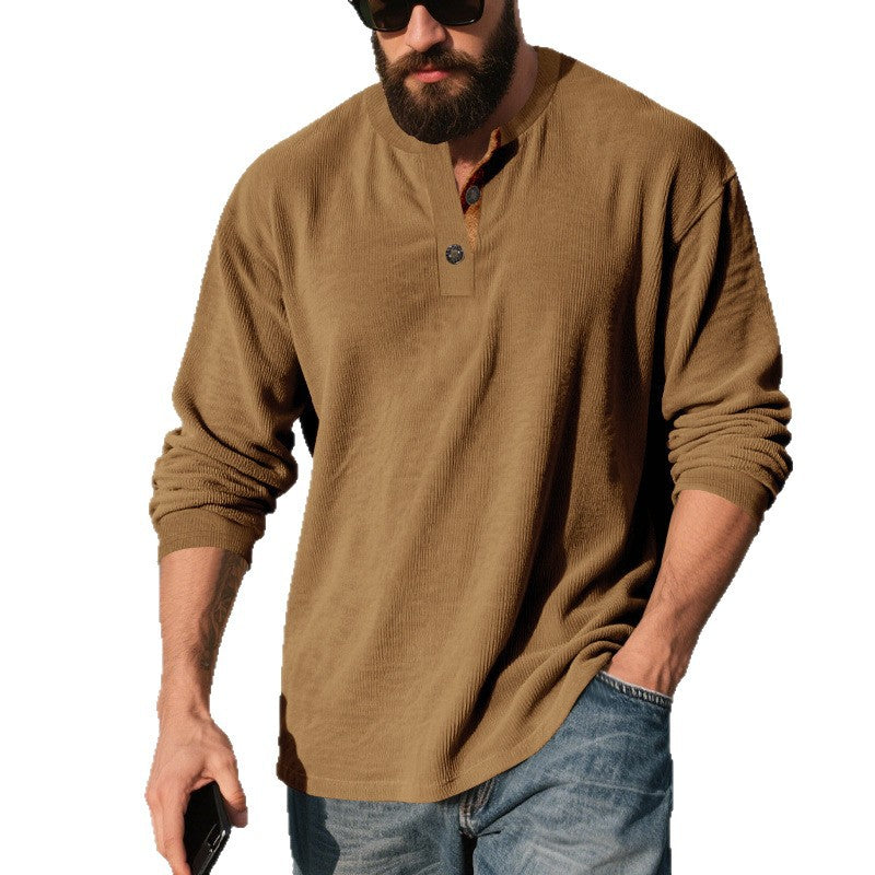 Metro Men's Corduroy Long-Sleeve Retro Henley Shirt
