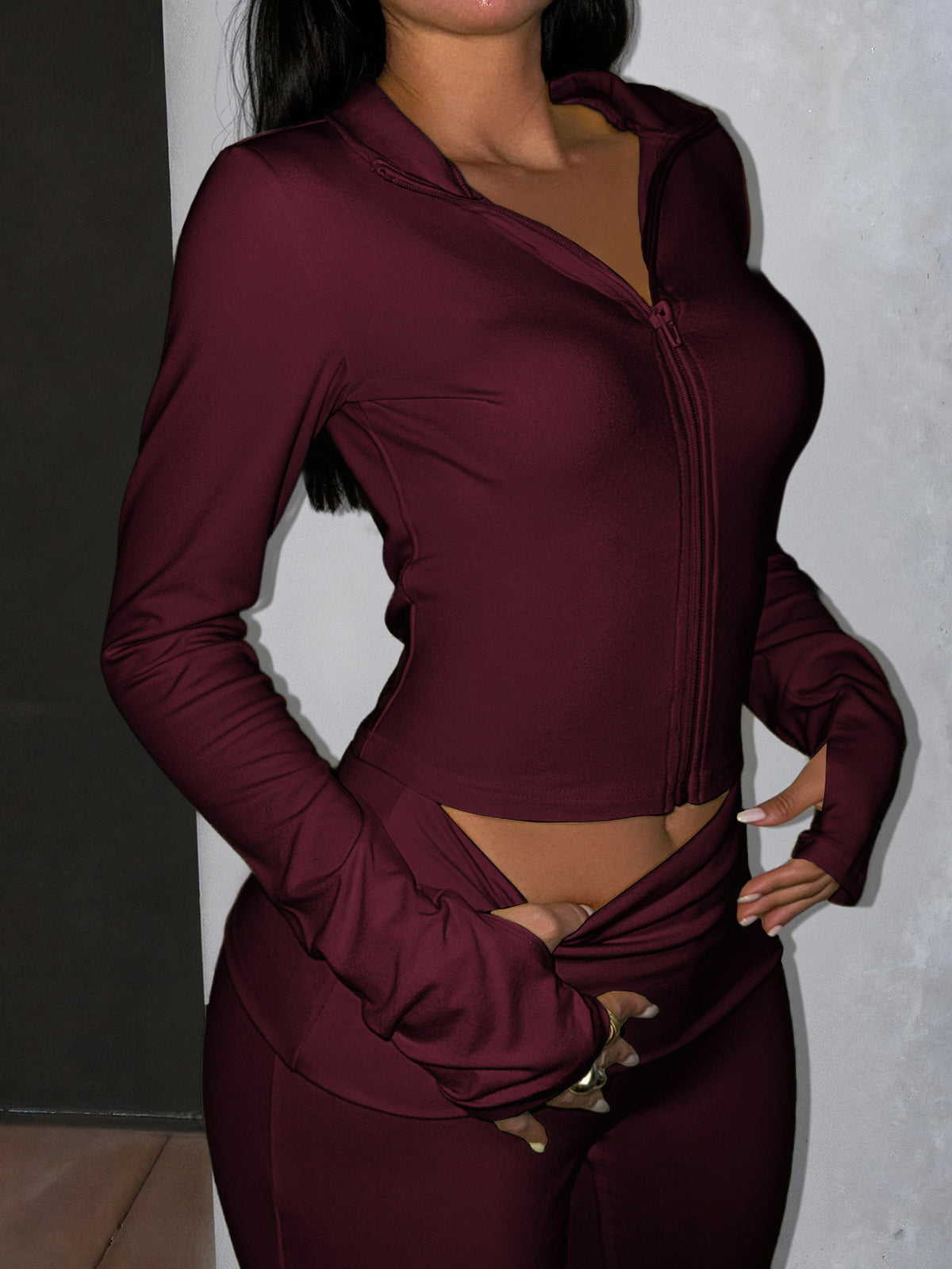 SculptForm Zip Jacket & Leggings Set in Burgundy
