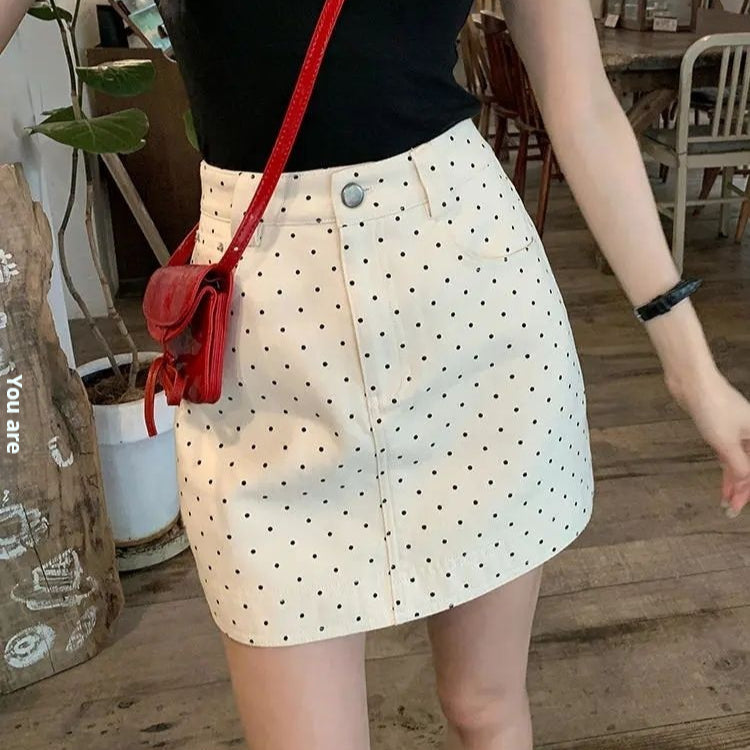 Sway Polka-Dot Denim Skirt