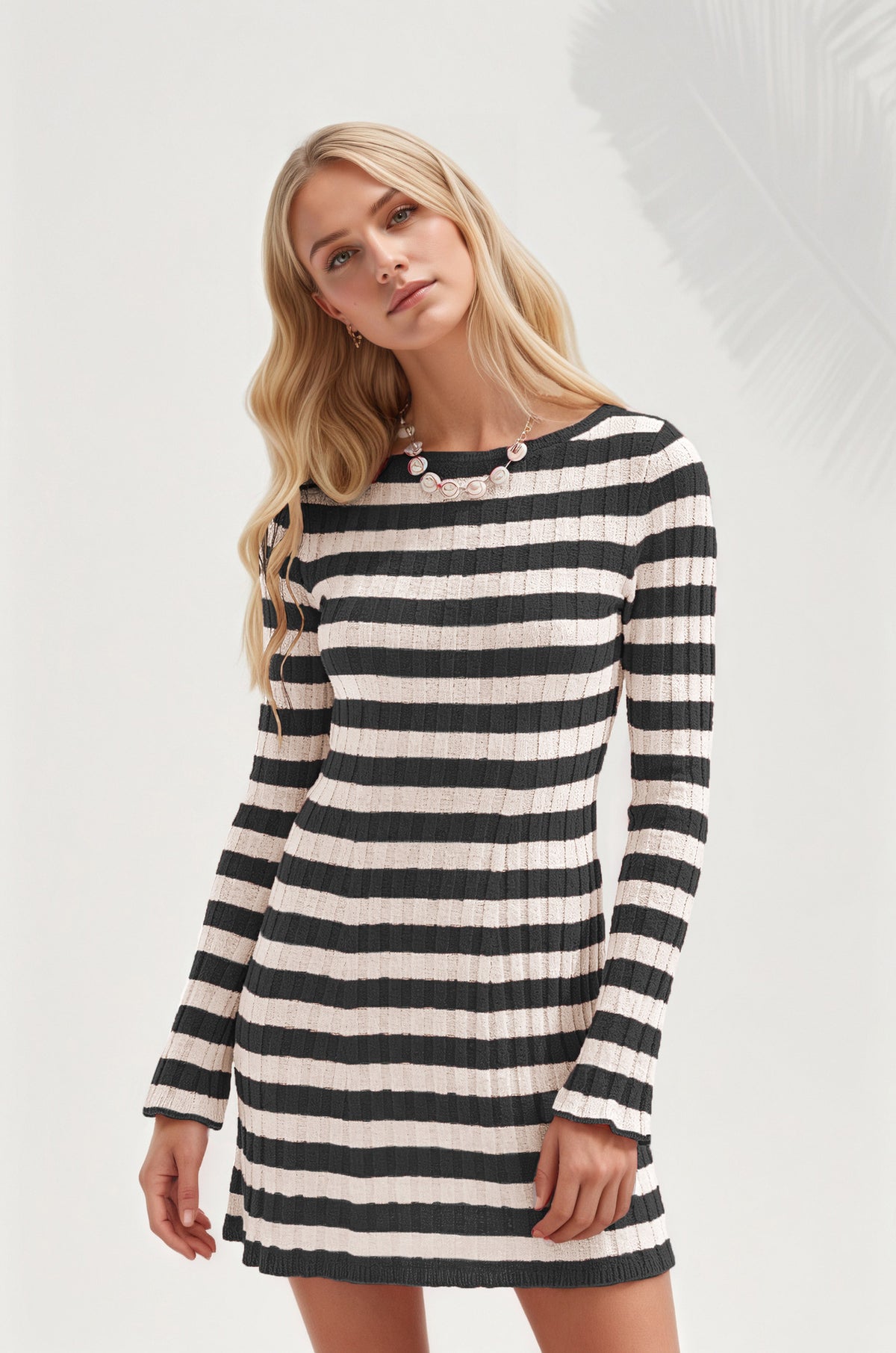 Striped round neck sweater dress