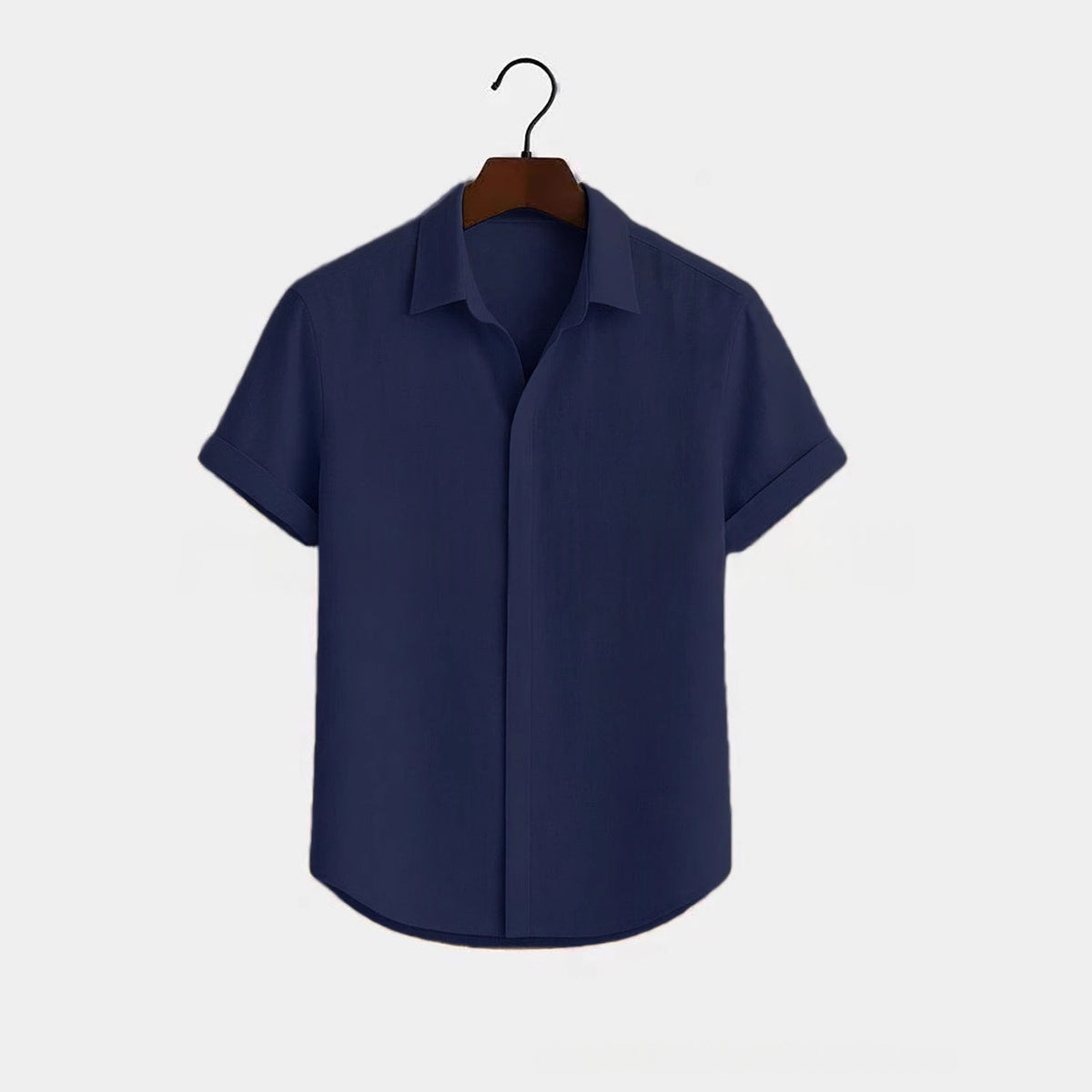 Metro Men's Cotton Short-Sleeve Solid Linen Shirt