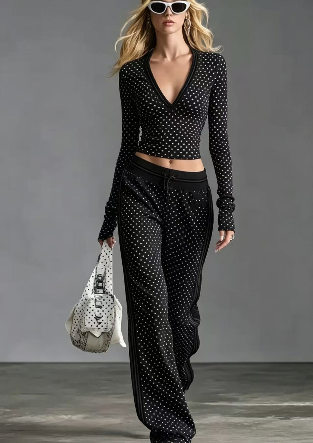 District Men's V-Neck Polka-Dot Tracksuit