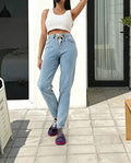 Indigo Wide-Leg Straight Jeans