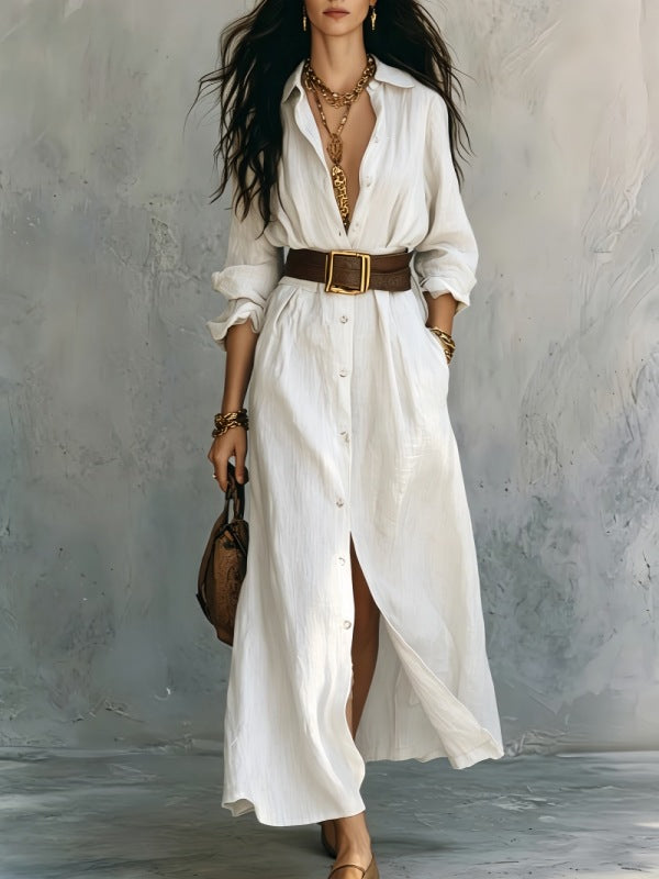 Nova Long V-Neck Shirt Dress