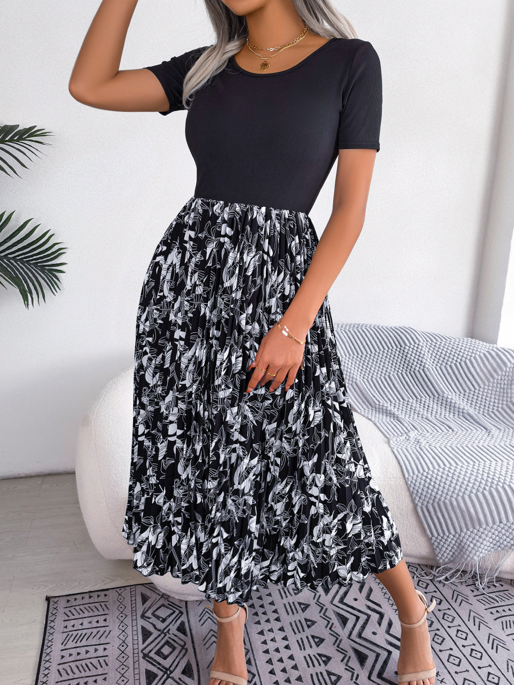 Nova High-Waist Pleated Printed Midi Dress
