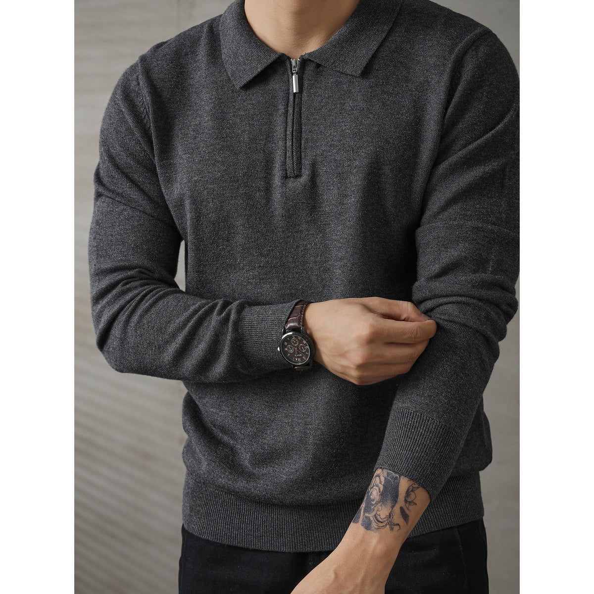 Atlas Men's Knit Long-Sleeve Polo Shirt