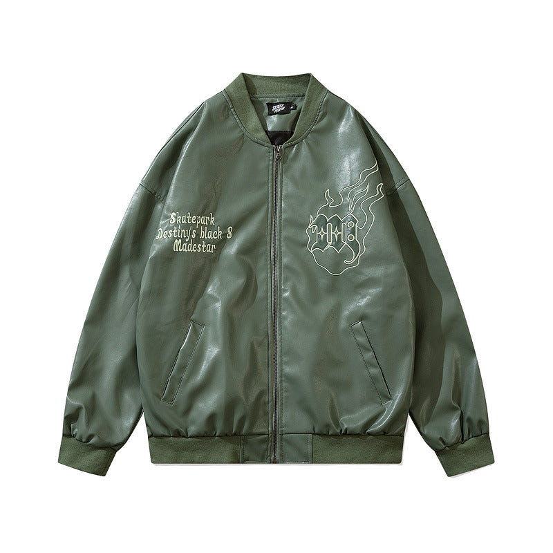 Halo Faux-Leather Leather Relaxed Varsity Jacket