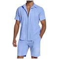 Metro Men's Short-Sleeve Lapel Linen Shirt