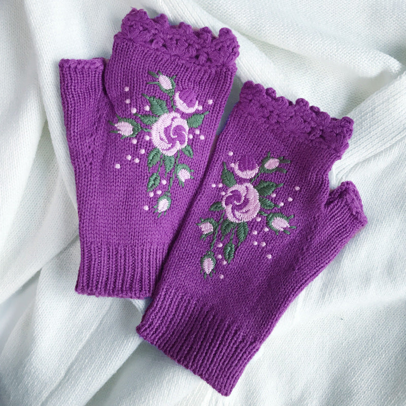 Ember Knit Floral Embroidered Gloves