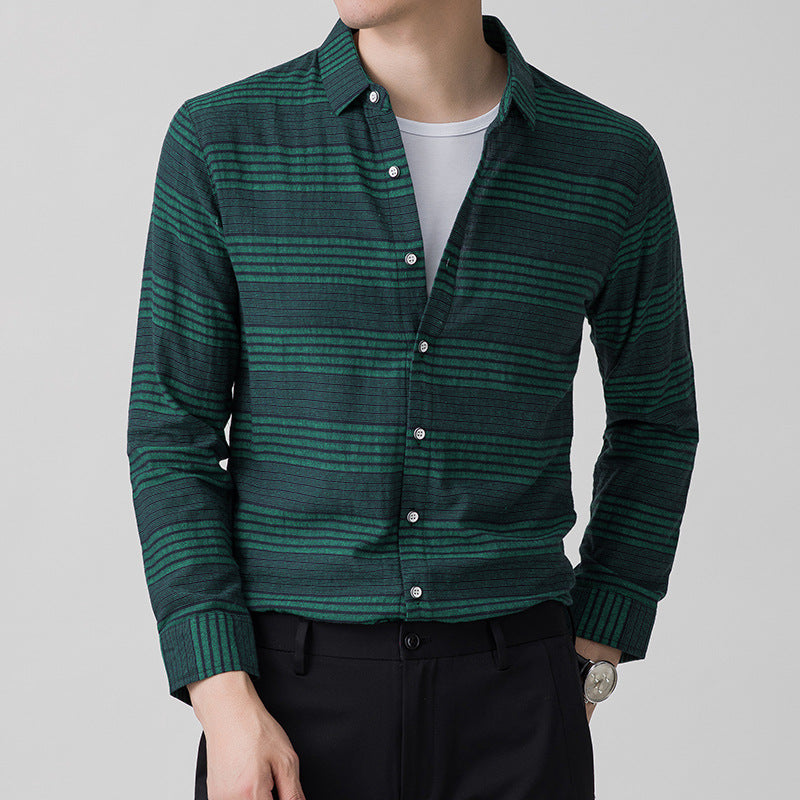 Metro Men's Linen Long-Sleeve Striped Shirt