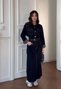 Nova Denim Long-Sleeve Retro Maxi Dress