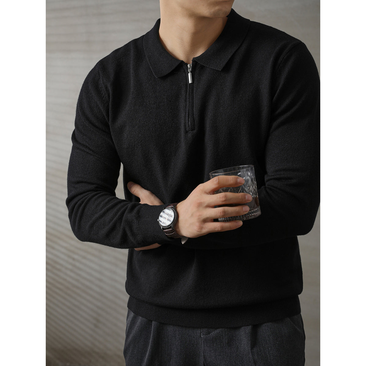 Atlas Men's Knit Long-Sleeve Polo Shirt