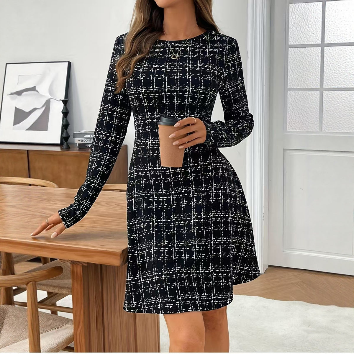 Nova Printed Solid Midi Dress
